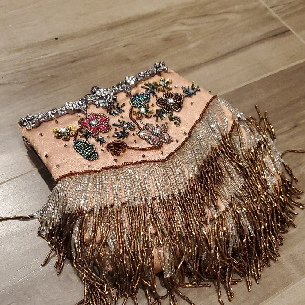 Beaded Floral Clutch with Fringe - Picture 5 of 5
